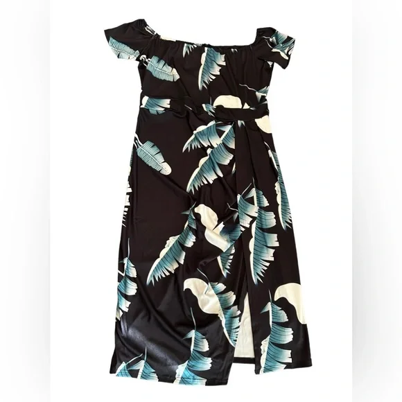 Plus size Casual Shoulder Floral tropical Print Ruched High Slit Dresses 2X NWOT - Picture 3 of 11